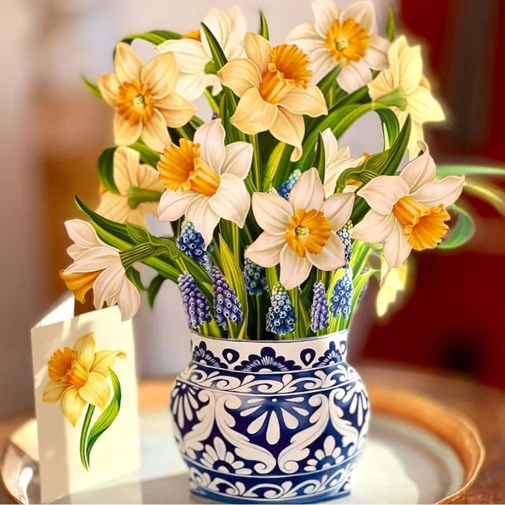 Paeone 12 Inch English Daffodils 3D Pop Up Flower Bouquet Greeting Card New - Picture 2 of 6
